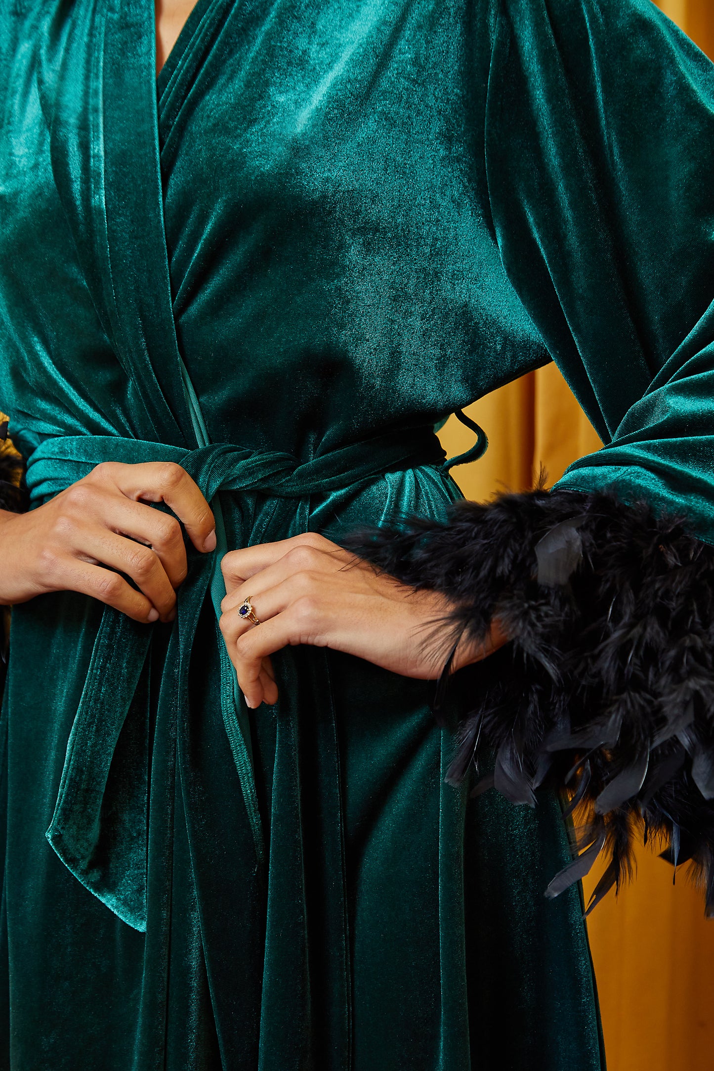 Forest Green Velvet Feather Robe