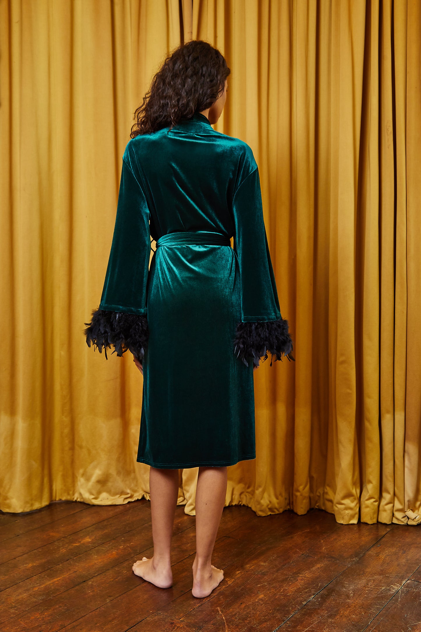 Forest Green Velvet Feather Robe