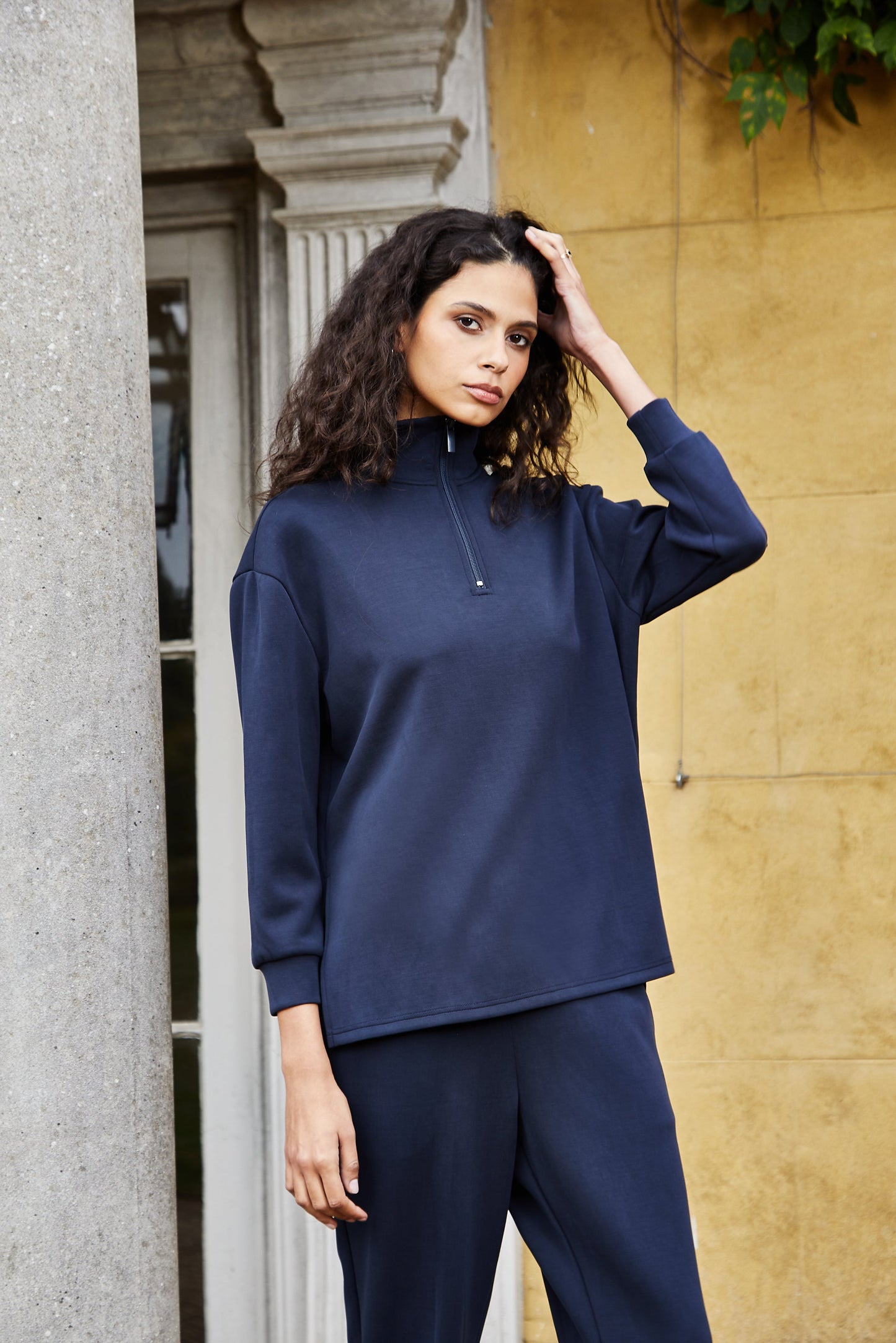 Navy Zip Neck Lounge Set