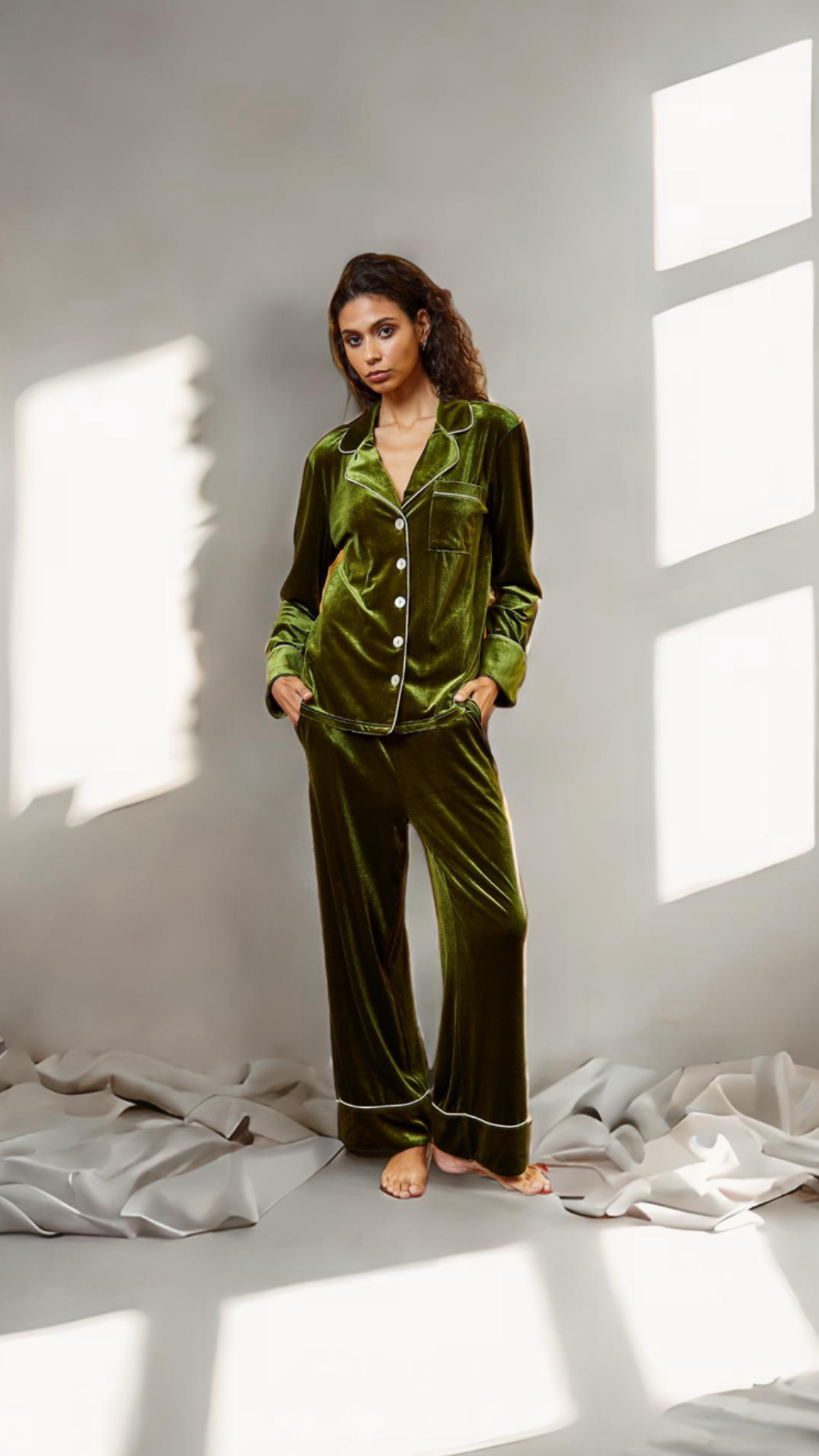 Chartreuse Velvet Trouser Set