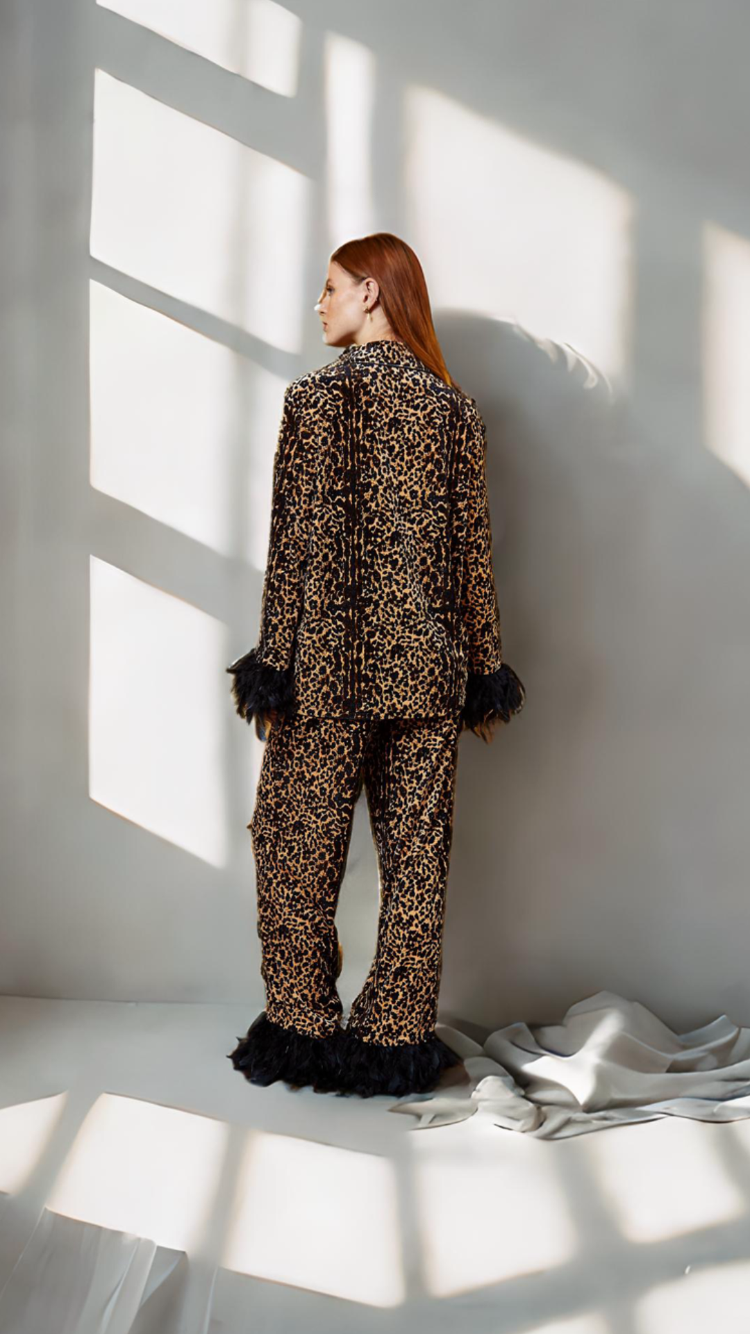 Leopard Feather Velvet Trouser Set